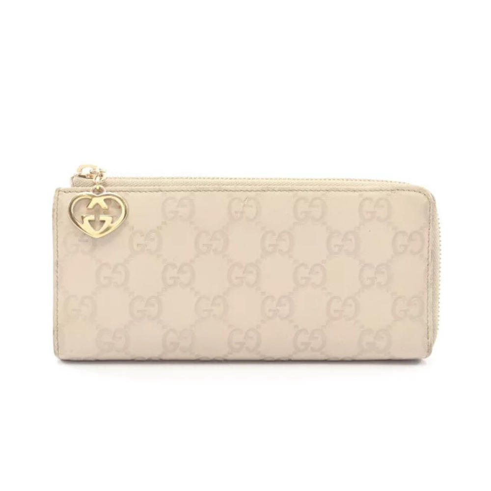 Gucci Guccissima L shaped Zipper Long Wallet Leather Ivory White